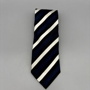 Donald J Trump Signature Necktie Men's Black Blue White Striped 100%‎ Silk 59"